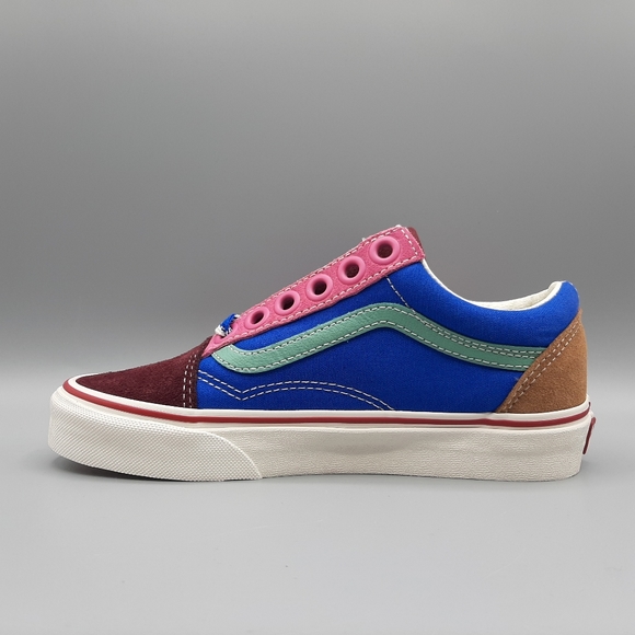 New Vans Old Skool Frayed Laces Port Royale Marshmallow Pink Blue Burgundy Suede - Picture 4 of 10